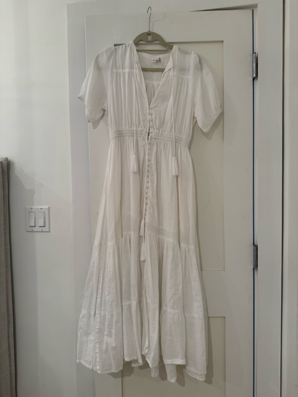 Elan White Tiered Button-Front Maxi Dress
